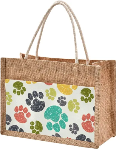 Miniatura 31 de CaTaKu Divertida bolsa de yute con asas y cremallera para gatos, bolsa de arpillera reutilizable con bolsillo frontal de lona, regalo para bodas, 12
