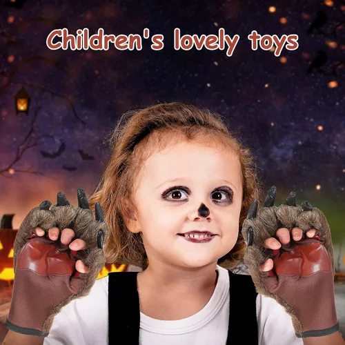 Miniatura 2 de Guantes de Halloween con garras de lobo peludo de animales de la pata de la bestia de las manos de la bestia para los favores de la fiesta