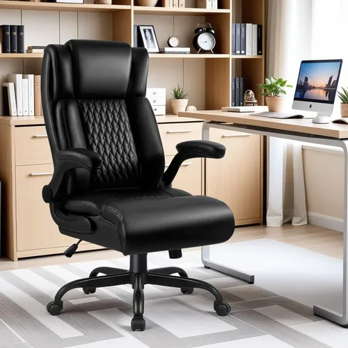 Miniatura 2 de Silla de Oficina Grande y Alta, Silla Ergonómica de Cuero para Escritorio de Computadora de Oficina, Silla de Oficina Resistente Negra