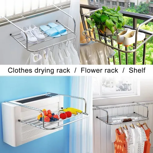 Miniatura 2 de Percha de ropa de acero inoxidable, estante plegable para toallas, estantes para plantas, estante de secado multifunción para ahorrar espacio