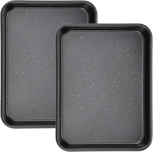 Miniatura 11 de Beasea Paquete de 2 bandejas para hornear, bandeja de galletas de 10 x 14.6 pulgadas, antiadherente, de acero al carbono, para horno, bandejas