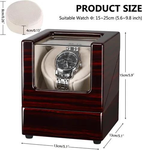 Miniatura 5 de CHIYODA Bobinadora de reloj para relojes automáticos individuales Caja de madera maciza con motores Mabuchi