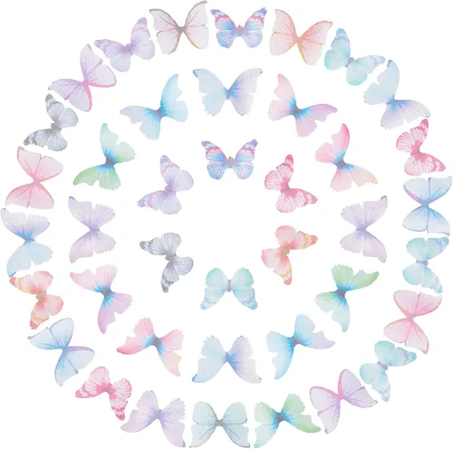 SUNNYCLUE 1 caja 180 pares de decoraciones de mariposa de tela 3D adorno de mariposa pequeñas alas de mariposa de organza para bricolaje, joyas,