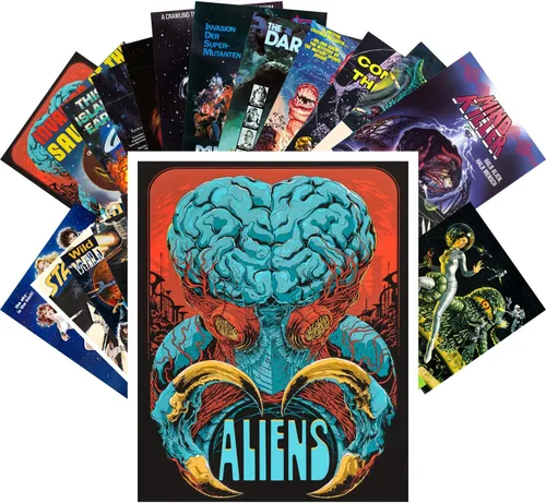 Miniatura 6 de PIXILUV Postales vintage 24 piezas Vintage SciFi Comic Book Art Magazine Covers Negro