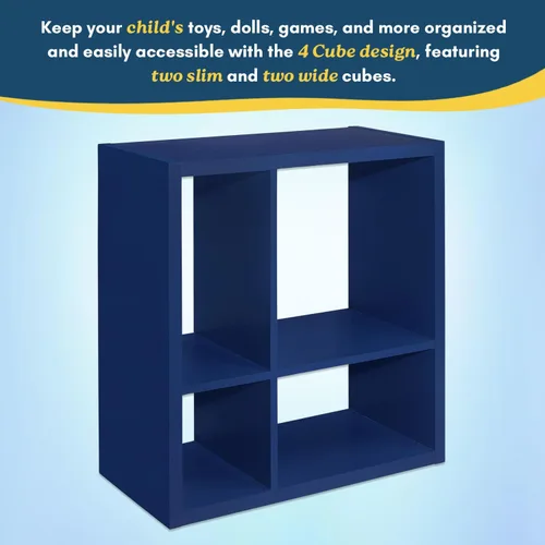 Miniatura 7 de Kings Brand Furniture - Katelyn - Estantería abierta de 4 cubos, organizador de almacenamiento de juguetes para niños (azul)