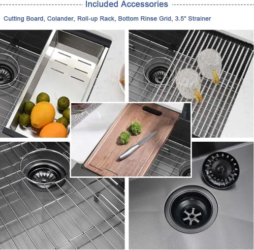 Miniatura 8 de Fregadero negro de 33 pulgadas para cocina de 33 x 21 pulgadas, fregadero de cocina de acero inoxidable negro, estación de trabajo, fregadero