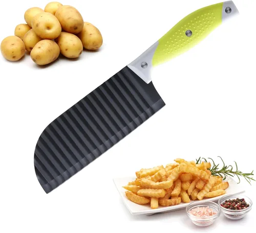 VRUIFA Cortador de papas fritas para papas fritas, cortador de arrugas para verduras, papas, pepino, zanahoria y fruta, con mango antideslizante,