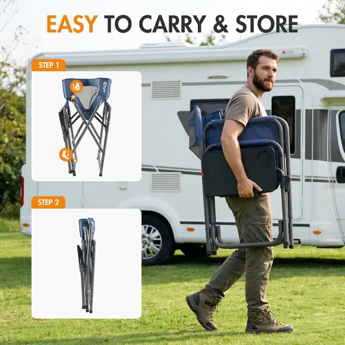 Miniatura 8 de Portal Silla de director plegable con mesa auxiliar giratoria de 2 vías, silla de campamento resistente de 300 libras con bandeja giratoria