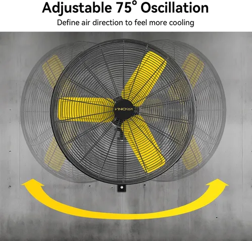 Miniatura 5 de VINICAYA Ventilador de pared industrial de 30 pulgadas oscilante, ventiladores de pared de metal comerciales de 8900 CFM con motor Poweful, 3