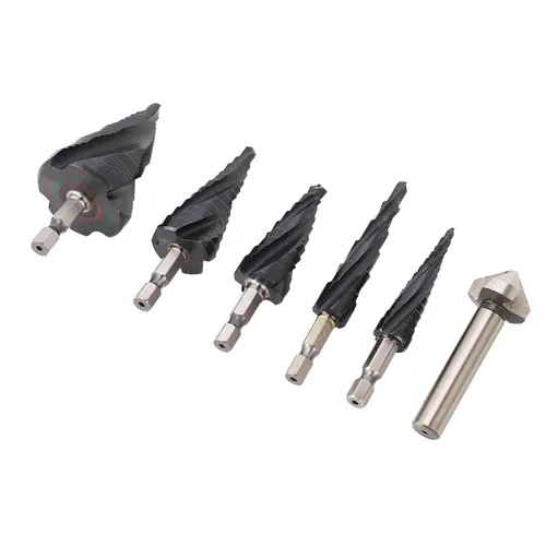 Miniatura 2 de Juego de brocas escalonadas, 4 flautas, vástago de 1/4 pulgadas, M35, cobalto, Pagoda para metal duro de acero inoxidable
