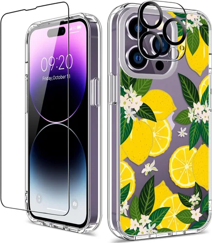 Miniatura 31 de Funda para iPhone 14 Pro con protector de pantalla, 6.1 pulgadas, transparente de cuerpo completo, a prueba de golpes, diseño floral, para niñas
