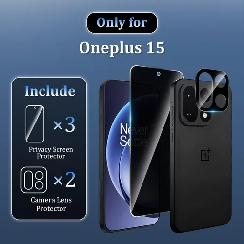 Miniatura 2 de Paquete de 3+2 protectores de pantalla de privacidad para Oneplus 15 con protector de cámara, vidrio templado de cubierta completa, antiespías