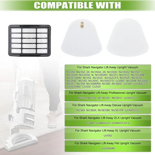 Miniatura 2 de Filtros para Shark Navigator Lift Away Deluxe ZU503AMZ NV360 NV352 NV370 NV358 NV355 NV351 NV356E UV540 NV350 NV356, comparado con la parte # XFF350