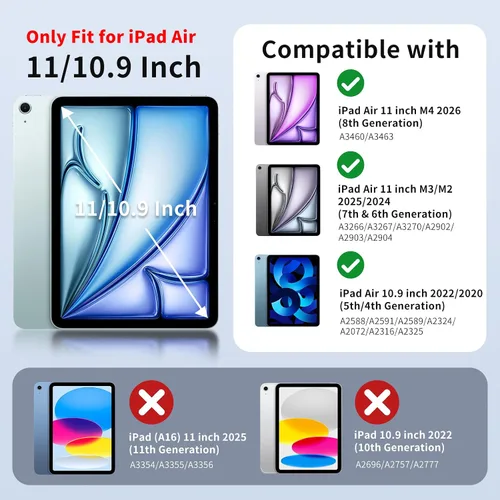 Miniatura 2 de MoKo Funda para iPad Air de 11 pulgadas 7ª/6ª generación M3/M2 2025/2024, iPad Air 5ª/4ª generación de 10.9 pulgadas 2022/2020 con soporte
