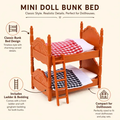 Miniatura 3 de Zerodeko Literas para casa de muñecas, casa de muñecas en miniatura, cama individual con escalera de PVC duradero, muebles de casa de muñecas dobles
