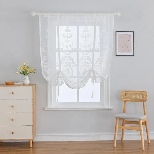 Miniatura 3 de Cortinas romanas transparentes con lazo para baño, cortina semitransparente con bolsillo para barra para cocina, cortina bordada para habitación