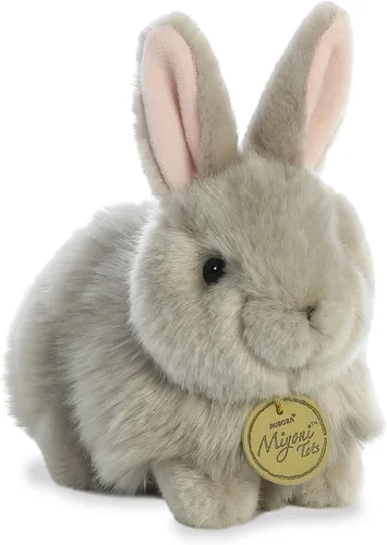 Aurora® - Adorable conejito angora de peluche Miyoni®, detalle realista, compañía entrañable, gris, 7.5 pulgadas