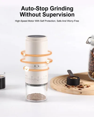 Miniatura 7 de Molinillo de café eléctrico portátil de acero inoxidable 420, molinillo de café expreso recargable con 38 ajustes de molienda ajustables Beige