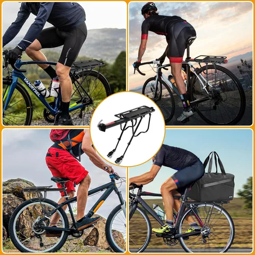 Miniatura 7 de Rear Bike Rack, Aluminum Alloy, Black, 160 lbs Load Capacity, Quick Release, Cycling Camping Touring