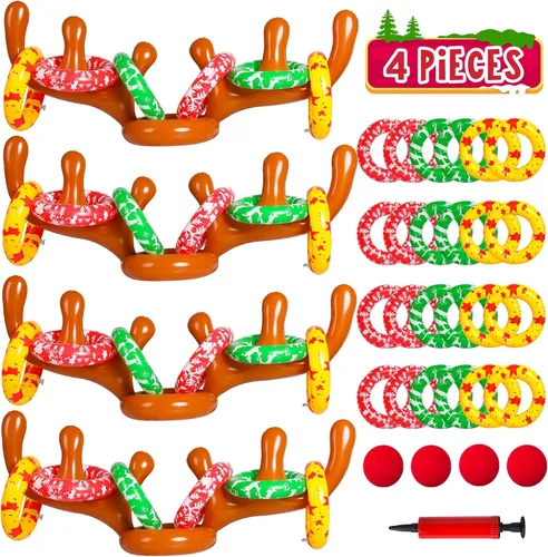 Miniatura 9 de MGparty - Juegos de lanzamiento de cuernos de reno inflables de Navidad, juego de anillos hinchables de Navidad para niños, adolescentes, adultos