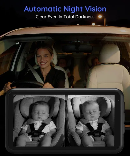 Miniatura 4 de LUCKVIEW BM2 PRO - Cámara doble para automóvil para bebé, pantalla HD 1080P de 5.2 pulgadas para asientos de automóvil orientados hacia atrás