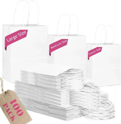 Miniatura 15 de qiqee Paquete de 100 bolsas de regalo de papel negro con asas a granel de varios tamaños