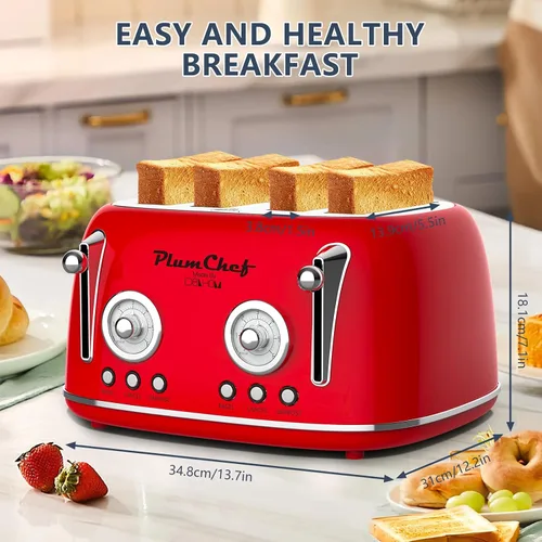 Miniatura 7 de Tostadora de ranura larga extra ancha de 4 rebanadas, bandeja extraíble para migas, 6 ajustes de tostado, funciones de bagel/descongelación, 1650 W