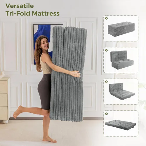 Miniatura 5 de MAXYOYO Colchón plegable con asas, colchón de piso de 6 pulgadas, sofá cama de triple pliegue, cama plegable de pelo sintético suave con relleno
