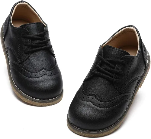 Miniatura 6 de Timatego Zapatos Oxford para niños y niñas, de piel sintética, con cordones, para la escuela, zapatos de vestir para bebés y niños pequeños