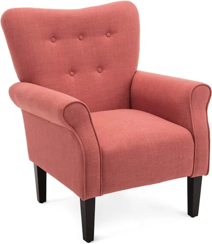 BELLEZE Silla decorativa moderna, sillón de respaldo alto, sillón lateral tapizado estilo ala, sofá individual acolchado con patas de madera para