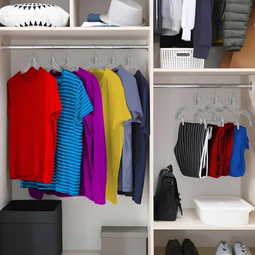 Miniatura 4 de HARDW Perchas para ropa con clips, juego de 12 perchas de plástico resistentes, vestidos, camisetas, camisas, trajes, perchas para organización