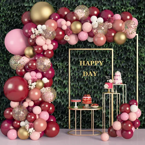 Kit de globos para cumpleaños, baby shower, boda, decoración de fiesta. 129 piezas. Globos de color burdeos, rosa, dorado y blanco. Para hacer