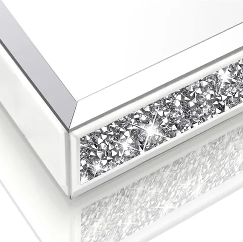 Miniatura 3 de Wocred Organizador de joyas de espejo para tocador de dormitorio, bandeja de baño de diamantes triturados con asas, bandeja de perfume, bandeja