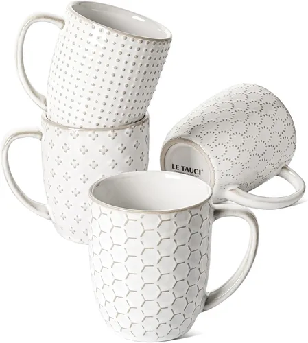 Miniatura 10 de LE TAUCI Tazas de café de 16 oz, juego de tazas de cerámica, tazas con relieve para café con leche, té caliente, capuchino, moca, cacao, aptas