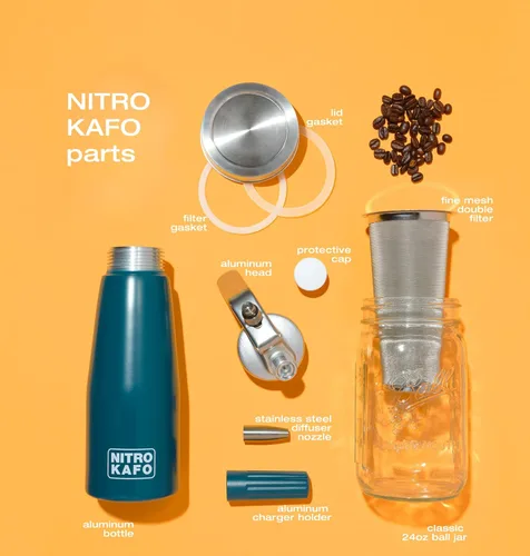 Miniatura 2 de Cafetera Nitro de 1 litro, cafetera de aluminio Nitro Cold Brew con boquilla especial de difusor de nitro y cafetera fría con tarro Mason