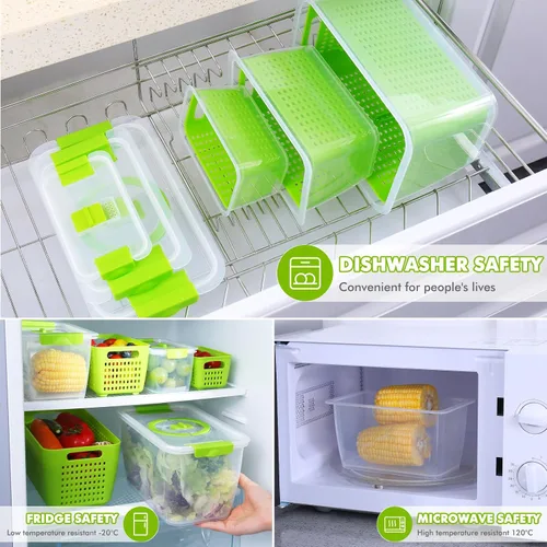 Miniatura 6 de LUXEAR Contenedores para productos para refrigerador, juego de 3 recipientes de frutas con colador extraíble, recipientes sin BPA con tapas, aptos