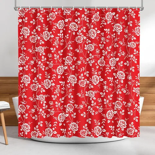 Miniatura 13 de Cortina de ducha Lalumix negra floral, cortinas de ducha con flores para baño con 12 ganchos, juegos de cortinas de ducha de tela de poliéster