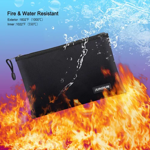 Miniatura 7 de Jundun - Bolsas de documentos ignífugas, de 13.4 x 9.4 pulgadas, impermeables y resistentes al fuego, con cremallera para archivos, documentos A4
