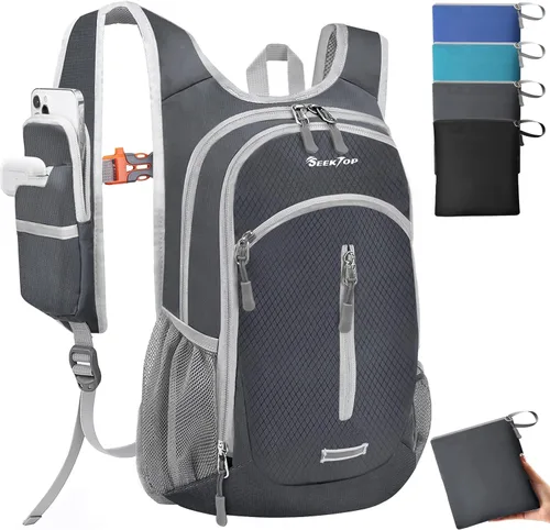 Seektop Mochila de senderismo pequeña de 15 L para viajes, impermeable, ligera, bolsa de senderismo para mujeres y hombres Gris oscuro
