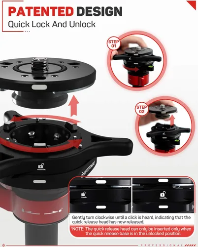 Miniatura 2 de IFOOTAGE Placa de liberación rápida Seastar Q1S, soporte de trípode de conexión rápida compatible con Canon, Nikon, Sony DSLR videocámara