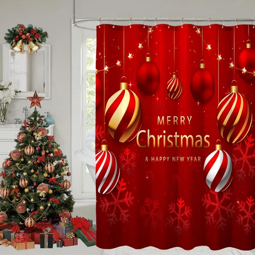 Miniatura 10 de Cortina de ducha de Navidad, cortinas de ducha azules con copos de nieve de Navidad para decoración de baño, cortina de ducha azul de vacaciones