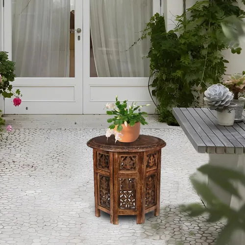 Miniatura 7 de Goroly Home Mesa auxiliar de madera, mesa auxiliar tradicional tallada a mano octogonal, espacios pequeños, entrada, granja, sala de estar, mesa