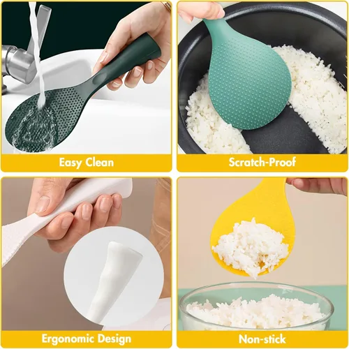 Miniatura 5 de FireKylin Cuchara de arroz de silicona con paleta antiadherente y resistente al calor, cuchara para olla arrocera, cuchara para servir - Naranja
