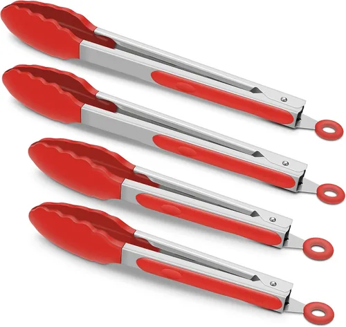 Miniatura 7 de Paquete de 4 pinzas de cocina negras, de silicona de alta calidad, sin BPA, antiadherentes, acero inoxidable, para barbacoa, para cocinar, asar a