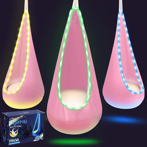 Miniatura 8 de Asiento de columpio colgante para niños con luz, columpio colgante mejorado para niños con luces LED, silla de columpio colgante sensorial