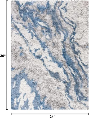 Miniatura 2 de SAFAVIEH Horizon Shag Collection - Alfombra decorativa, 2 x 3 pies, gris y azul, no desprende pelusa y de fácil cuidado, 2 pulgadas de grosor, ideal