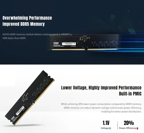 Miniatura 3 de KLEVV DDR5 16 GB (1 x 16 GB) 5600 MHz CL46 UDIMM SK Hynix A-Die Memoria Ram de escritorio 1.1V (KD5AGUA80-56G460A)
