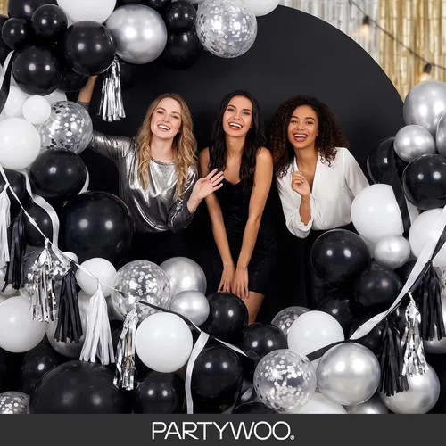 Miniatura 5 de PartyWoo Globos Negros 145 piezas Diferentes Tamaños de 18 12 10 5 Pulgadas Kit de Arco de Globos Negros Guirnalda para Baby Shower Cumpleaños