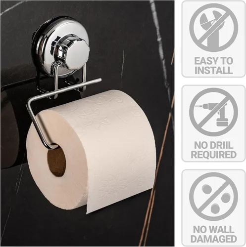 Miniatura 6 de HASKO accessories - Potente soporte de papel higiénico con ventosa al vacío - Dispensador de rollos de papel higiénico de acero inoxidable