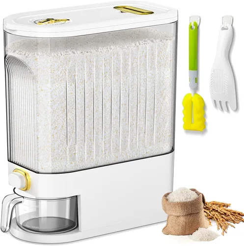 Miniatura 10 de Lenwi Dispensador de arroz de 22 a 25 libras, recipientes grandes de almacenamiento de alimentos secos de cereales con taza medidora, sin BPA